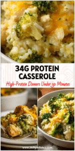 Creamy Cheesy Protein Broccoli Casserole with Healthy Broccoli Rice, a One Pot Chicken Broccoli dish perfect for Rice Dinners Healthy eaters.
